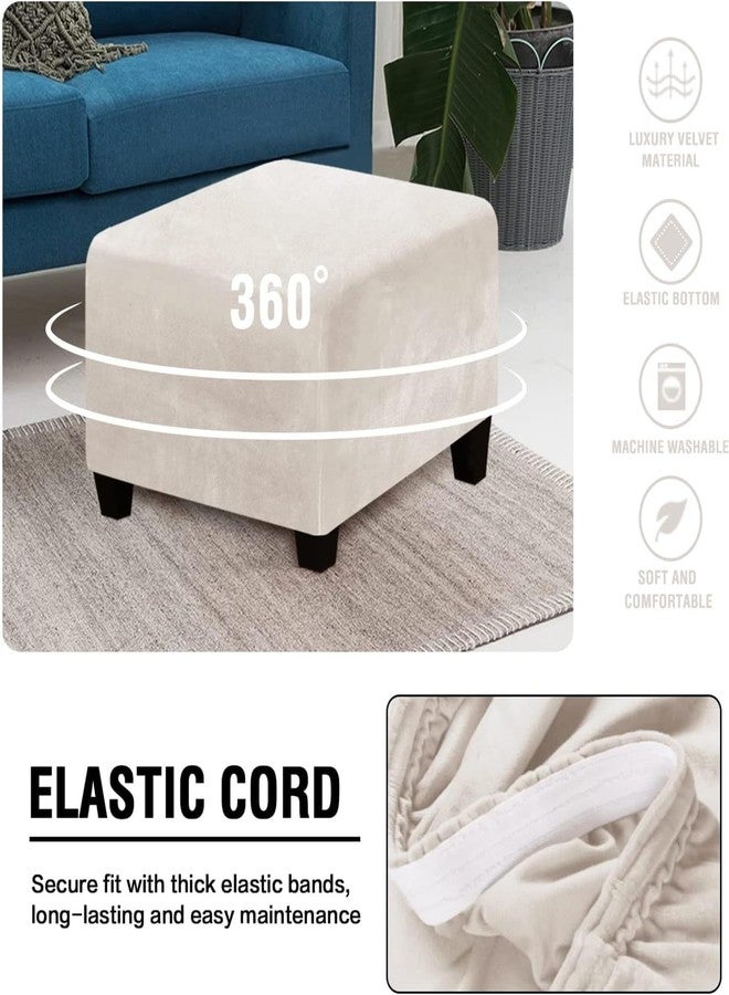 أغطية عثمانية مربعة مخملية من GERLNF، غطاء عثماني قابل للتمدد، غطاء حماية مسند القدم، غطاء تخزين، أغطية عثمانية قابلة للتمدد بقاعدة مطاطية، مصنوعة من قماش مخملي فاخر (مقاس كبير جدًا، لون عاجي). - Image 4